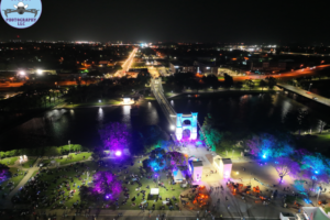 Flying Cowboy Photography Waco Drone Services - Suspension Bridge and Brazos River Glow Night!